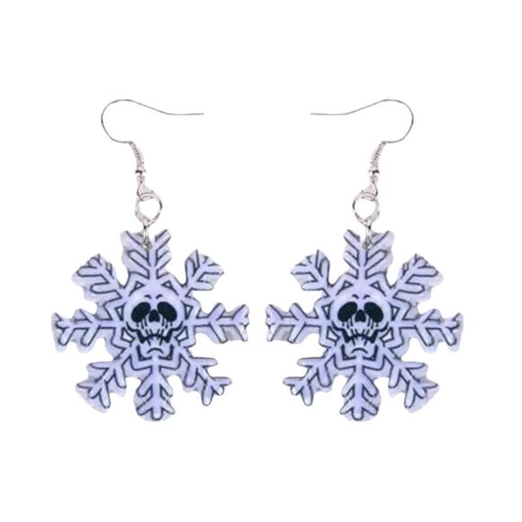 New Christmas Holiday Goth Skull Snowflake Drop Earrings Emo Gift Pastel Winter - Picture 1 of 1